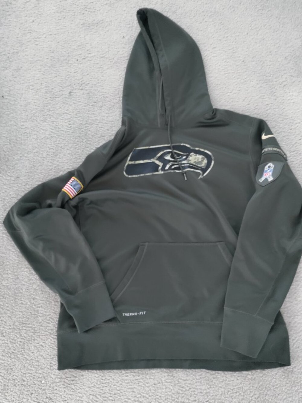 Seattle Seahawks Sweatshirt Mens XXL Nike Green Salute Service Hoodie Therma Fit